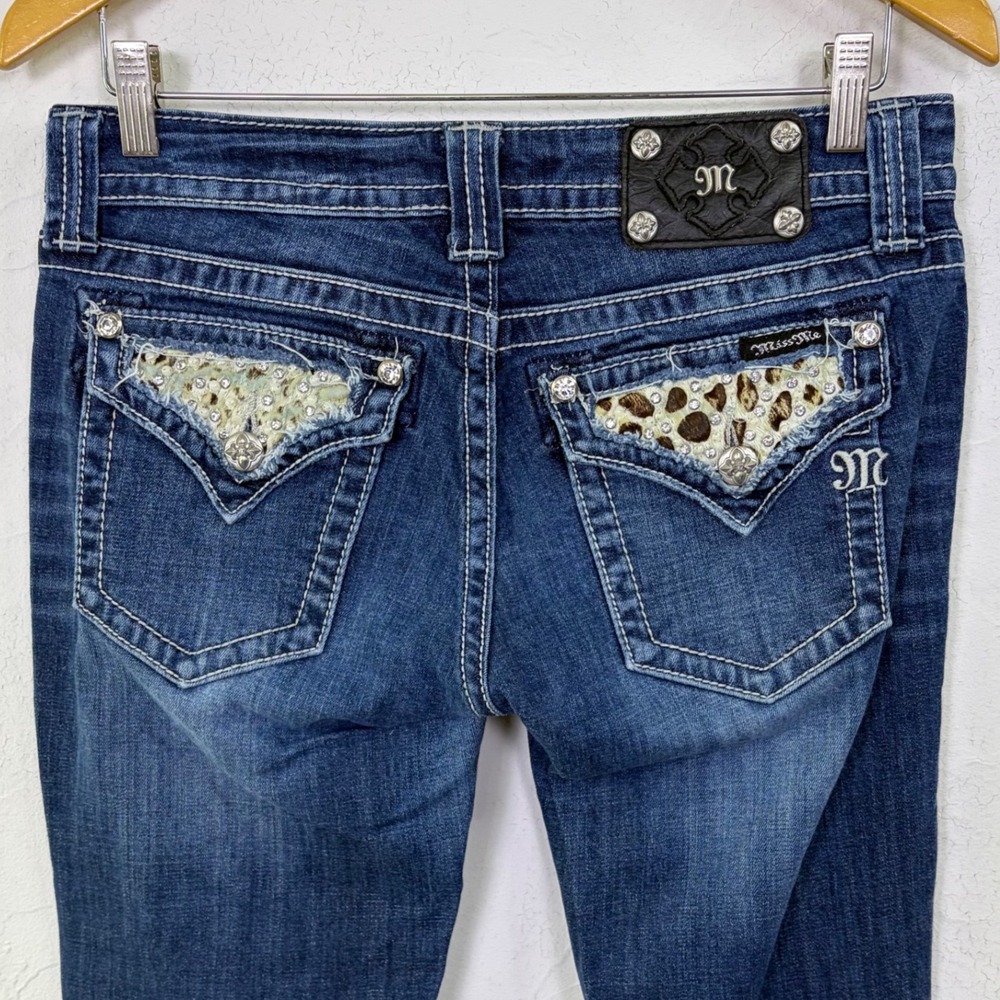Miss Me Bootcut Jeans Women 29 JW5188B4 Embellished Animal Print Flap Pocket Y2K